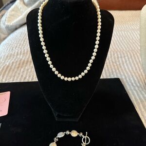 Donna Dressler 925 silver bracelet. Paired w/ an Elegant Pearl Necklace and stud